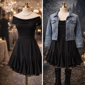 JS Collections‎ Black Chiffon Ruffle Skirt Women 16 Flowy Romantic Y2K Dark Boho
